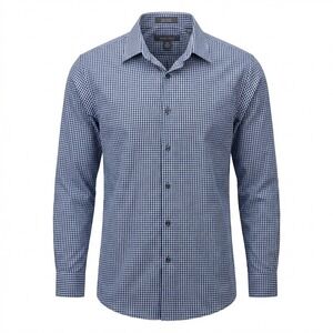 Mens Dress‎ Shirt 18 34/35 Blue White Gingham Check Trim Fit Non-Iron XXL